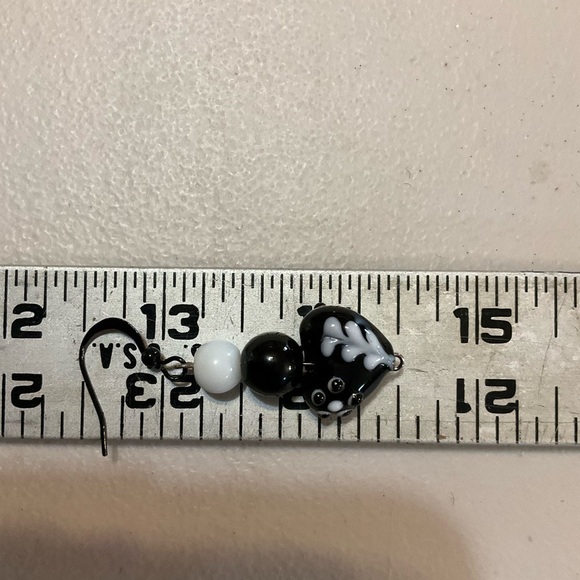 Hand Crafted Necklace Bracelet Black & White Floral Hearts Striped Beads - Picture 7 of 9